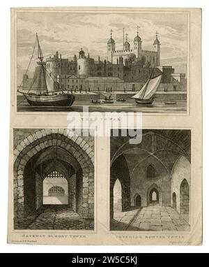 Blick auf den Tower of London mit dem Titel „The Tower, Gateway Bloody Tower and Interior Bowyer Tower“, graviert von J. Shury nach T. H. Shepherd Stockfoto