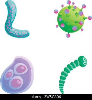 Protozoen-Symbole setzen Cartoon-Vektor. Verschiedene Bakterienviren und Mikroben. Mikrobiologisches Konzept Stock Vektor