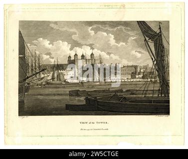 Druck mit dem Titel 'View of the Tower', Ende des 18. Jahrhunderts, Großbritannien Stockfoto