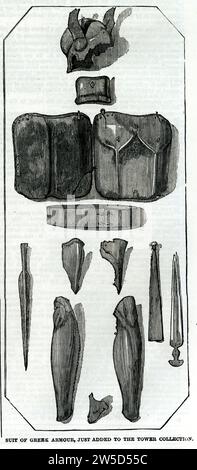 „Anzug der griechischen Rüstung, Just added to the Tower Collection“ aus dem Illustrated London News Supplement, Samstag, 2. April 1853 Stockfoto