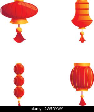 Chinesische Laternen-Ikonen setzen Zeichentrickvektor. Chinesische Festivalpapierlaterne. asiatisches Urlaubselement Stock Vektor