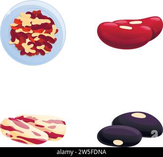 Verschiedene Bean-Symbole setzen den Cartoon-Vektor. Rote und schwarze Bohnen. Hülsenfrüchte, Lebensmittelkonzept Stock Vektor