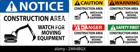 Warnschild Baubereich – Auf Bewegliche Geräte Achten Stock Vektor