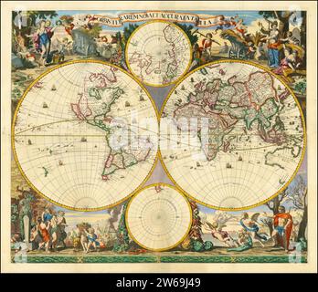 Ca. Weltkarte 1690 - Orbis Terrarum Nova et Accurata Tabula. Stockfoto