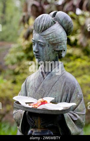 Statue im Japanischen Garten, Leverkusen, Nordrhein-Westfalen, Deutschland, Europa Stockfoto