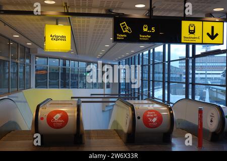 Arlanda Express die Flughafenbahnverbindung zwischen dem Hauptbahnhof Stockholm und dem Flughafen Stockholm Arlana, Schweden Stockfoto