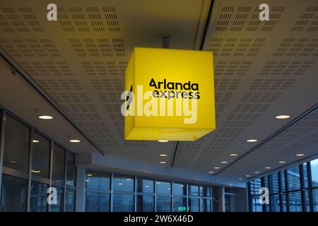 Arlanda Express die Flughafenbahnverbindung zwischen dem Hauptbahnhof Stockholm und dem Flughafen Stockholm Arlana, Schweden Stockfoto