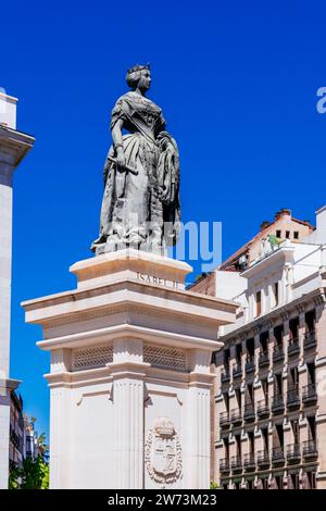 Die Statue von Isabel II. Befindet sich auf der Plaza de Ópera, vor dem Teatro Real. Madrid, Comunidad de Madrid, Spanien, Europa Stockfoto