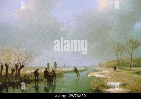Winterlandschap op schilderij van Andreas Schelfhout. Stockfoto