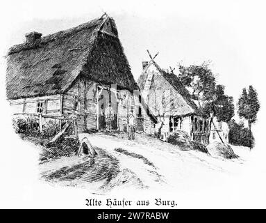 Bauernhäuser in Burg, Dithmarschen, Schleswig-Holstein, Norddeutschland, Mitteleuropa, histrorische Darstellung 1896 Stockfoto