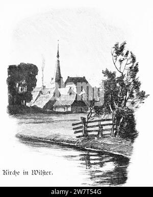 Kirche der Kleinstadt Wlister, Schleswig-Holstein, Norddeutschland, Mitteleuropa, histrorische Illustration 1896 Stockfoto