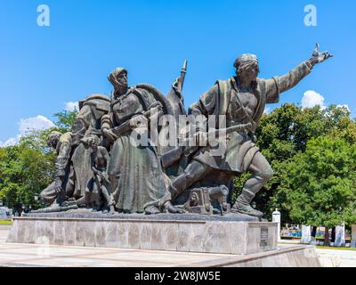 Denkmal 'Befreier von Skopje' - ein Denkmal, das den Befreiern von Skopje gewidmet ist. Das Denkmal wurde 1955 erbaut. Stockfoto