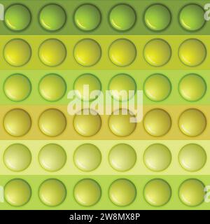 Nahtloses Muster mit trendigen Spiel Pop it, einfache Grübchen. Regenbogen-Fidget-Spielzeug. Farbenfroher Anti-Stress-Hintergrund. Doodle-Stil. Blasen knallen quadratisch Stock Vektor