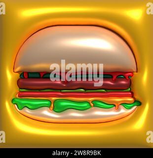 Geschichteter Cheeseburger mit Schnitzel, 3D-Darstellung Stockfoto