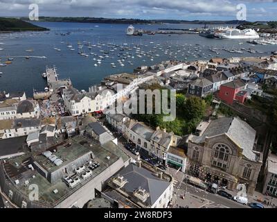 Uferfront Falmouth Cornwall UK Drohne, Luftfahrt Stockfoto