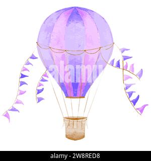 Heißluftballon-Designs in verschiedenen Aquarellstilen für Grafikdesigns und Karten Stockfoto
