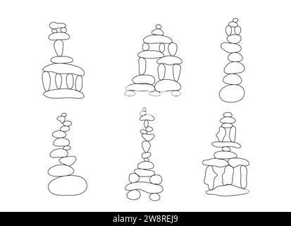 Zen Stone cairns in einfachen abstrakten kritzelstil Umriss Vektor Illustration, Relax, Meditation Yoga Konzept, Boho Stein Pyramide Clipart für die Herstellung von Banner, Poster, Karte, Druck, Wandkunst Stock Vektor