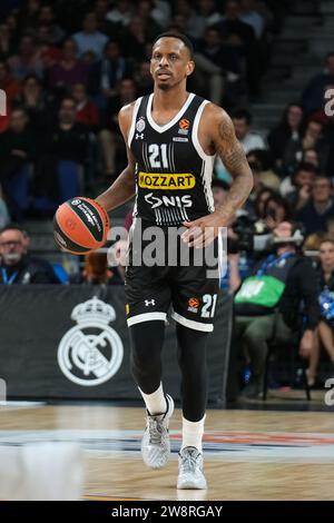 Madrid, Spanien. Dezember 2023. James William Nunnally von Partizan Mozzart wettete Belgrad während der Turkish Airlines EuroLeague zwischen Real Madrid und Partizan Belgrad am 21. Dezember 2023 Madrid Spanien (Foto: Oscar Gonzalez/SIPA USA) (Foto: Oscar Gonzalez/SIPA USA) Credit: SIPA USA/Alamy Live News Stockfoto