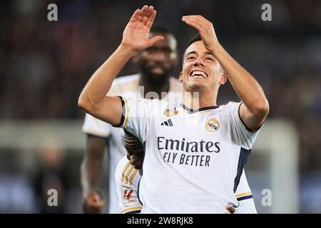 Alava, Spanien. Dezember 2023. Lucas Vazquez von Real Madrid CF reagiert beim LaLiga EA Sports Spiel zwischen Deportivo Alaves und Real Madrid CF im Mendizorrotza Stadion. Vitoria-Gasteiz, Alava, Spanien. Dezember 2023. Stockfoto