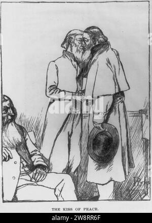 Holzstich aus Zeichnung von Howard Pyle, der seinen artikel A Besondere Menschen illustrierte, in Harper's New Monthly, Oktober 1889, S. 776-785. Dunker Religion in Pennsylvania... der Kuss von Stockfoto