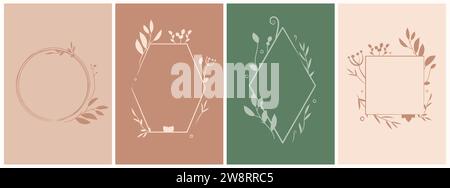 Elegante Rahmen mit handgezeichneten Blumen und Blättern, Design-Vorlagen Aquarell.Vektor-Hintergründe für Hochzeitseinladungen Stock Vektor