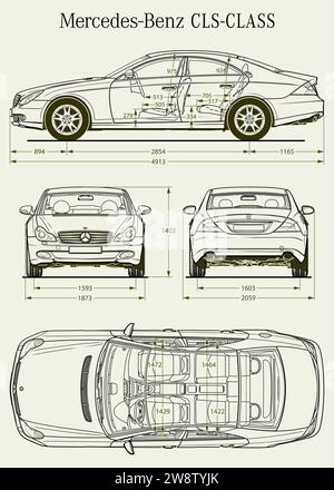 Mercedes Benz CLS Klasse 2005 Pkw-Bauplan Stock Vektor