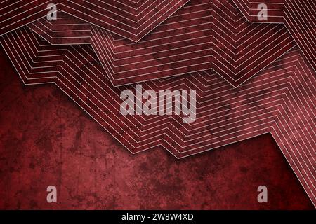 Dunkelroter Grunge-Hintergrund mit weißen gekrümmten Linien. Geometrische Vektorkonstruktion Stock Vektor