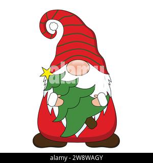 Niedlicher Weihnachtsgnome-Vektor isoliert auf weißem Hintergrund. GNOME Cartoon Illustration. Stock Vektor