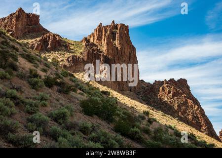 Zagged Rock Formationen im Succor Creek State Natural Area, Oregon Stockfoto