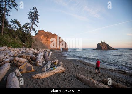 Camping am Hole in the Wall Beach im Olympic National Park Stockfoto