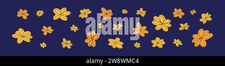 Niedliches handgezeichnetes Doodle aus Frühlingsblumen, einfaches und abstraktes Blumenmuster. Illustration des flachen Vektors auf weißem Hintergrund isoliert. Stock Vektor