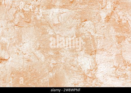 Vintage, alter Stuckputz Oberfläche Hintergrund, Nahaufnahme raue Textur von orange und weiß gemischte Farbe lackierten Zement, Betonwand Textur. Wallpape Stockfoto
