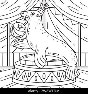 Zirkus Seelöwen und Ball Ausmalseite für Kinder Stock Vektor