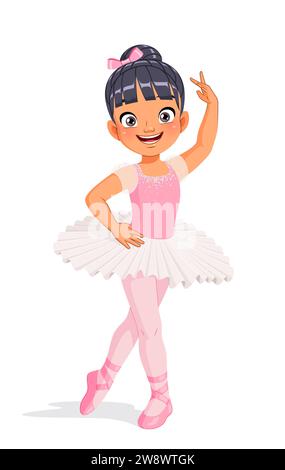 Süße kleine Ballerina in rosa weißem Tutu. Illustration des Zeichentrickvektors. Stock Vektor