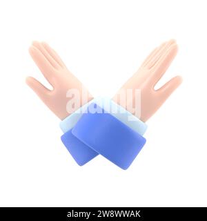 Geste gekreuzte Hände. Armkreuzende Abstoßungsausdrücke. Negatives Symbol. Stoppschild. Nein sagen Verteidigung oder Einschränkung. Flache 3D-Illustration. Stockfoto