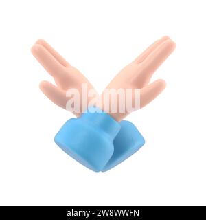 Geste gekreuzte Hände. Armkreuzende Abstoßungsausdrücke. Negatives Symbol. Stoppschild. Nein sagen Verteidigung oder Einschränkung. Flache 3D-Illustration. Stockfoto
