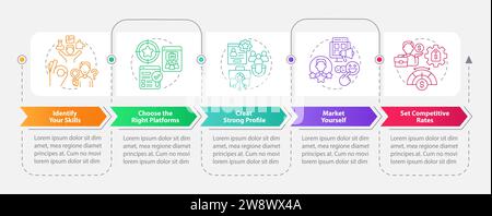 Farbenfrohes 2D-Layout mit kreativen Symbolen am Arbeitsplatz Stock Vektor