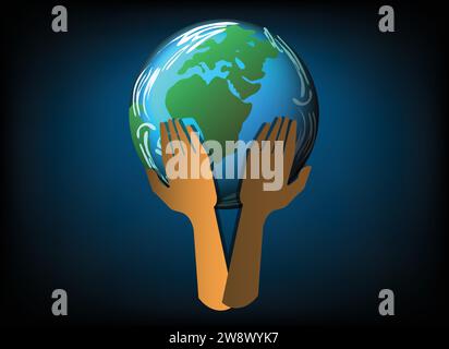 Abbildung: Zwei Hände, die den Planeten Erde halten Stock Vektor