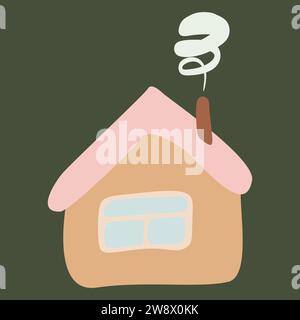 Altes krummes Haus mit Rauch aus dem Kamin. Isolierter Clipart-Zeichentrickspaß. Vektorillustration im Cartoon-Stil. Ein Haus mit Fenster. Kindzeichnung Stock Vektor