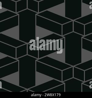 Geometrie Schwarz blockiert nahtlose Musterformen. Graues Hintergrunddesign. Stock Vektor