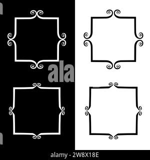 Niedliches handgezeichnetes Bilderrahmenset. Pinselrahmen mit kritzelnden, skurrilen Flecken. Grafische Designelemente für Babyduschen oder Hochzeitseinladungen, gr Stock Vektor