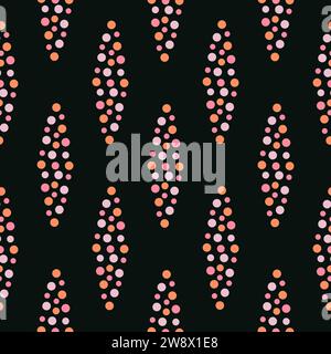 Abstrakte, nahtlose Textur aus Trauben. Punktmuster. Nahtloser Druck mit wiederholten Kreisen in Schwarz und Orange. Zeitgenössisches abstraktes Design Stock Vektor