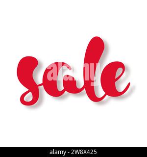 Modernes WERBEBANNER. Rabattschild in Rot, Schwarz und weiß. Handgeschriebene Schrift. Das Wort VERKAUF mit Swashes. Kalligraphie-Designelement. Verkaufs-Backgro Stock Vektor