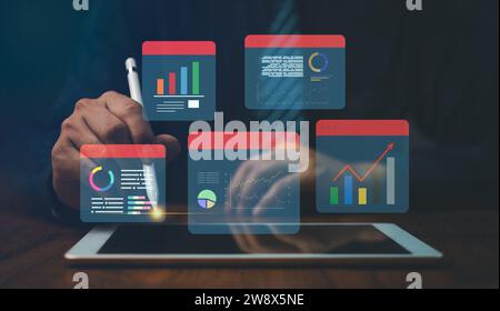 Dashboard Insight Datenmanagement Systemanalyse - KPI-Leistungsindikatoren - Geschäftskonzept. Digital Marketing Dashboard Report budg Stockfoto