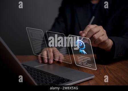 ISO-Standards Qualitätssicherung Garantiekonzept. Zertifikat für digitale Marketing-Technologie für Unternehmen, Standard, Garantie. Stockfoto