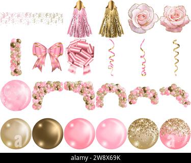 Entdecken Sie das leuchtende Pink und Gold Balloon Arch Clipart für Ihre Feierlichkeiten Stockfoto