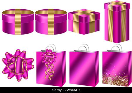 Entdecken Sie unsere atemberaubende Hot Pink Gift Clipart Kollektion, die perfekt ist, um Ihren Geschenken einen Farbakzent zu verleihen. Stockfoto