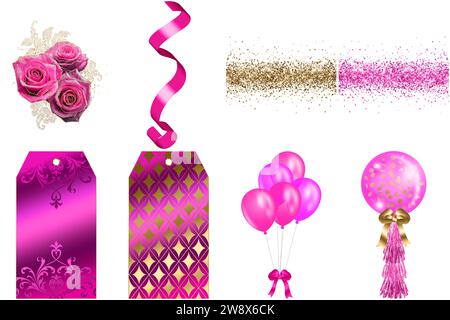 Entdecken Sie unsere atemberaubende Hot Pink Gift Clipart Kollektion, die perfekt ist, um Ihren Geschenken einen Farbakzent zu verleihen. Stockfoto