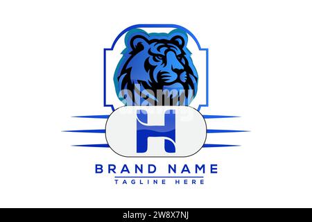 H Tiger-Logo in blauem Design. Vektor-Logo für Unternehmen. Stock Vektor