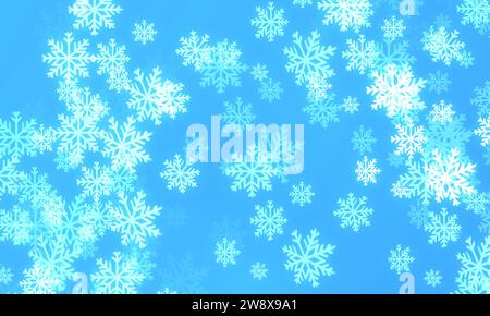 HINTERGRUND WINTERSCHNEEFLOCKEN AUF BLAUEM HINTERGRUND. Stockfoto